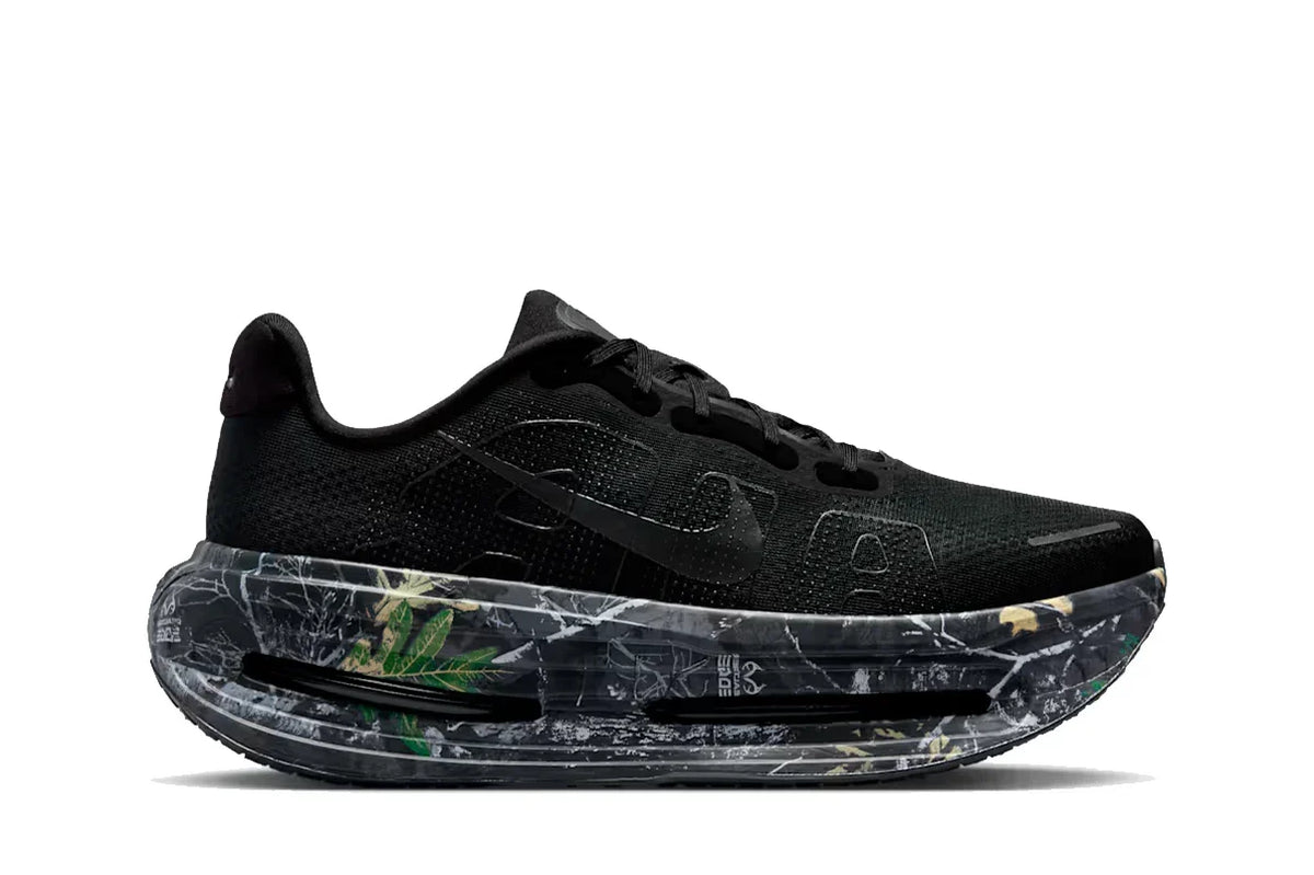 Nike Vomero Premium Realtree Camo Black trainers featuring a dark camouflage pattern and a bold running-inspired silhouette
